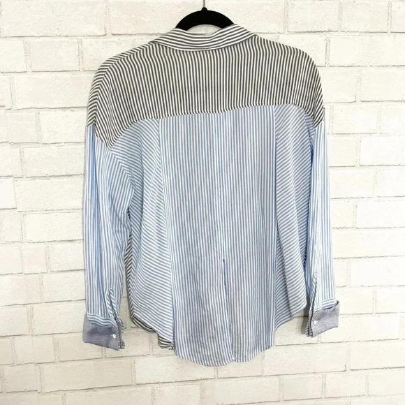 Free People Blue & White Striped Button Front Shirt Women's Size XS - Picture 5 of 8